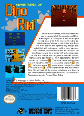 Adventures of Dino Riki (USA) box cover back